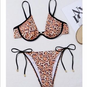 Leopard Underwire Tie Side Bikini Swimsuit